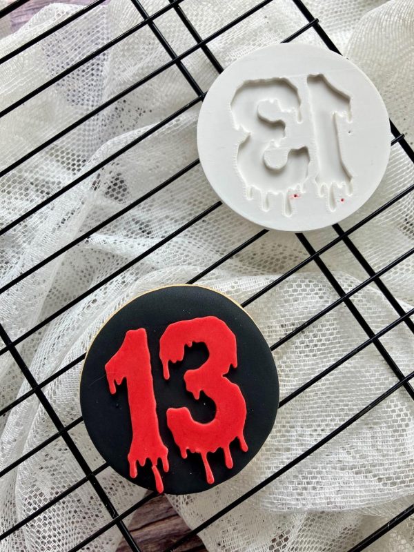 Number 13 Fondant Embosser – Blood Drip Font Halloween Design (7cm Stamp Only) - Image 2