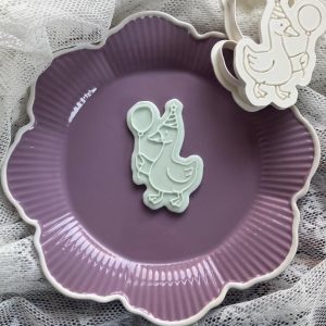 8cm goose cookie cutter and fondant embosser with party hat and balloon design