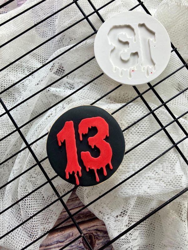 Number 13 Fondant Embosser – Blood Drip Font Halloween Design (7cm Stamp Only) - Image 3