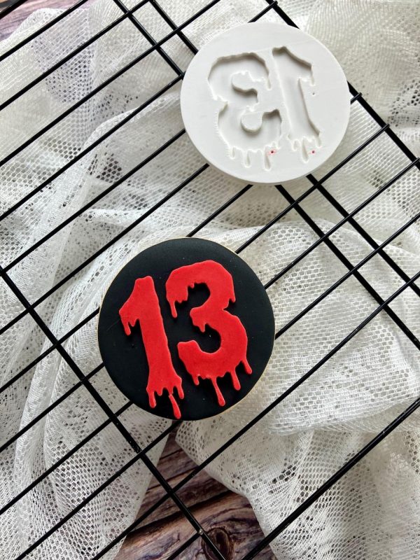 Number 13 Fondant Embosser – Blood Drip Font Halloween Design (7cm Stamp Only) - Image 4